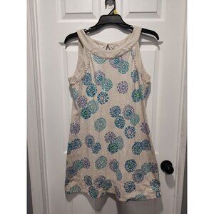 Fresh Produce Sleeveless Shift Dress Womens LARGE Teal Purple‎ 100% Cotton Boho